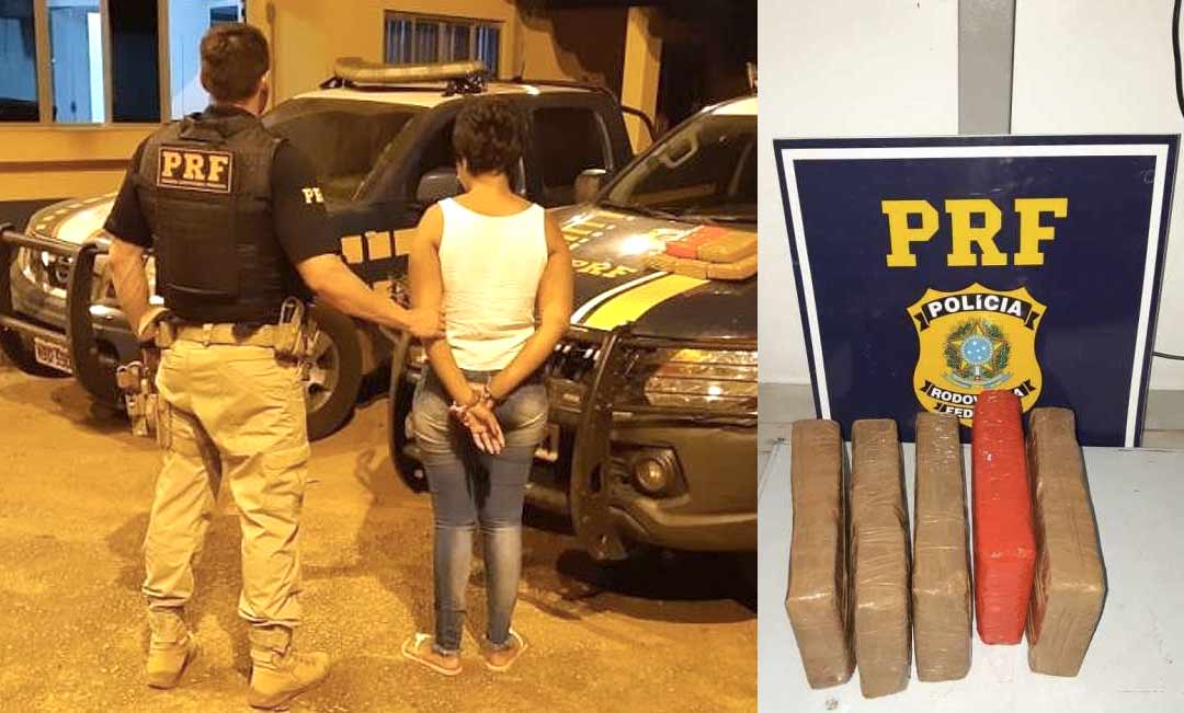 PRF prende passageira de ônibus no Acre quando ela tentava levar 5kg de cocaína para Cuiabá