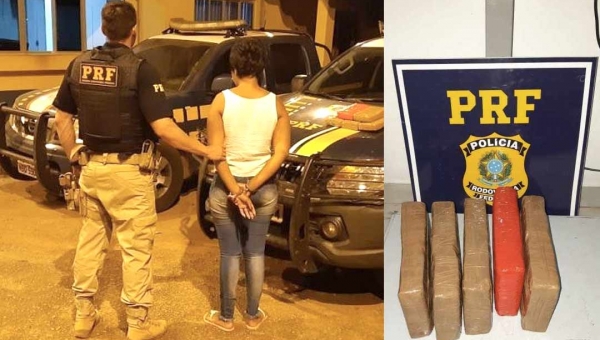PRF prende passageira de ônibus no Acre quando ela tentava levar 5kg de cocaína para Cuiabá