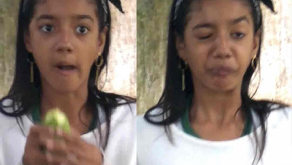 Vídeo de estudante acreana fazendo careta enquanto chupa manga vira meme na rede