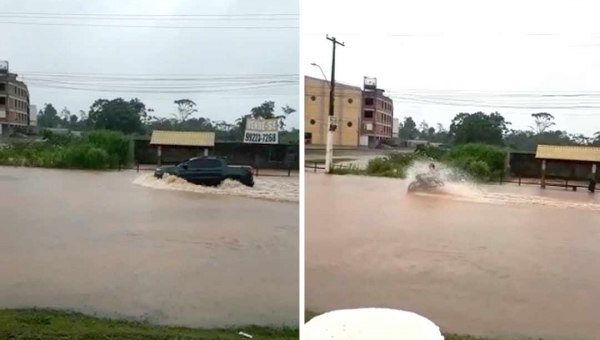 Chuva alaga ruas em Rio Branco na manhã desta sexta-feira; Friale prevê transtornos