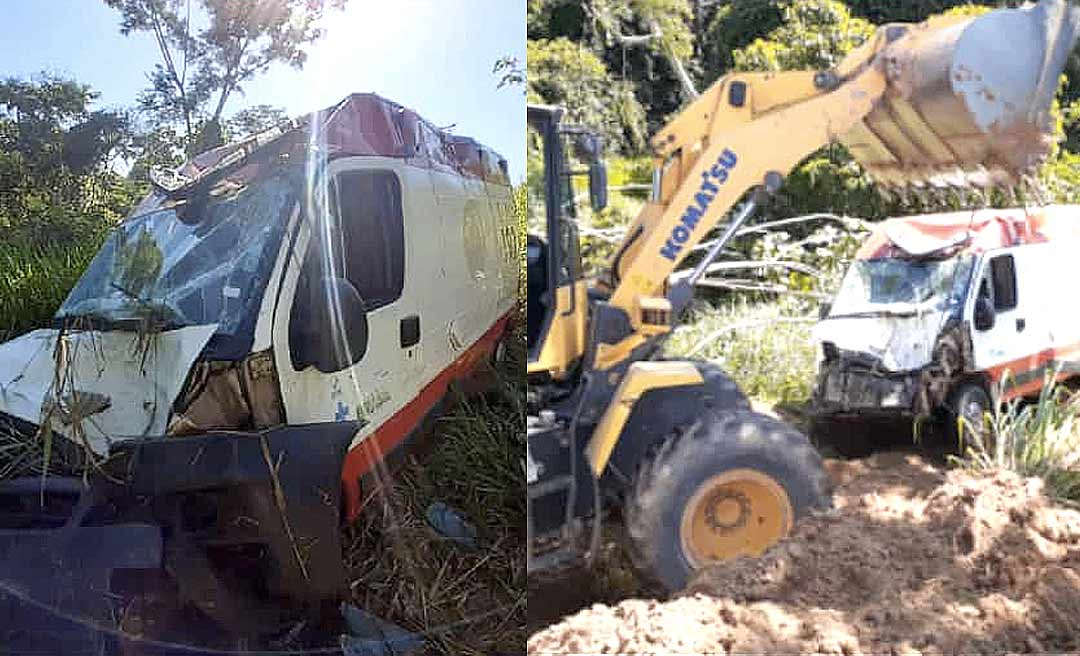 Equipe do Samu sofre acidente na BR-364 após colidir ambulância contra uma vaca