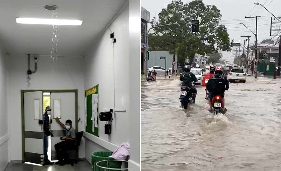 Forte chuva expõe problema no teto do PS; alagamento na Getúlio Vargas também foi registrado