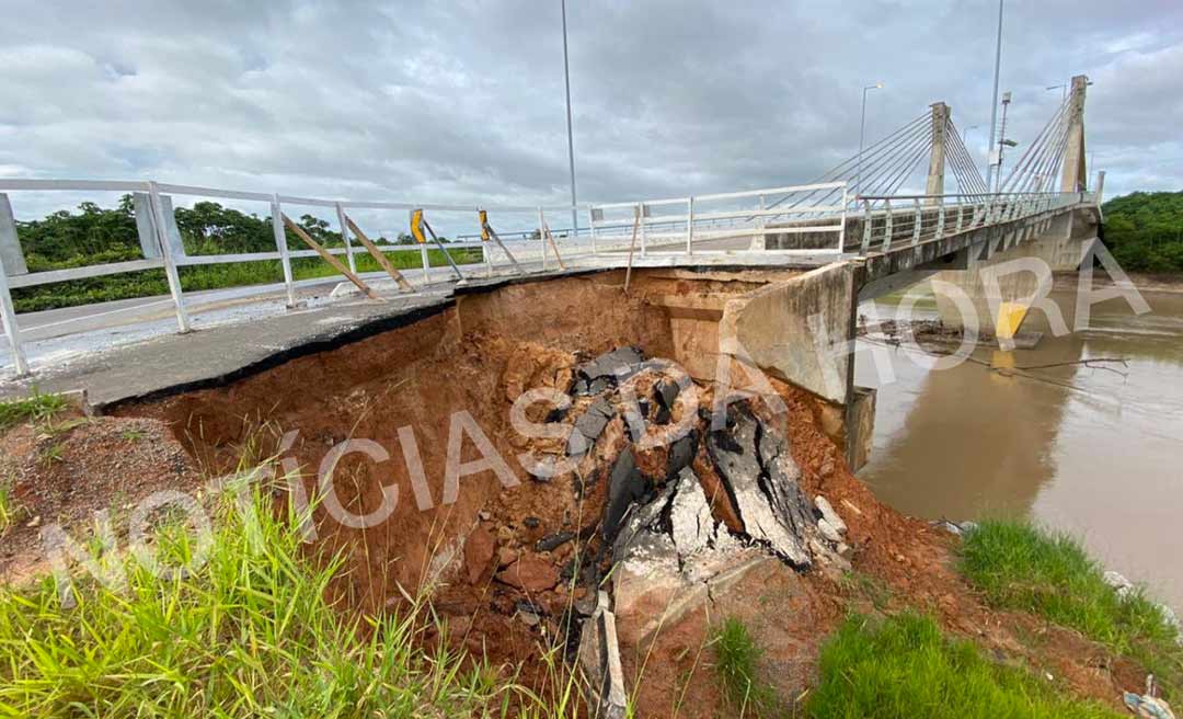 Erosão provoca deslizamento na cabeceira da ponte do rio Tarauacá e pode isolar o Juruá