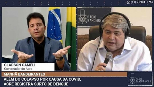 Em entrevista a Datena, Cameli fala da crise da covid-19, dengue e enchentes no Acre