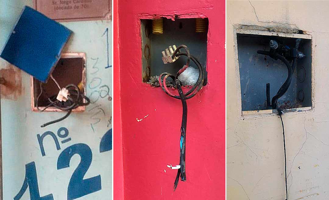 Criminosos fazem o 'limpa' na fiação do complexo comercial do Novo Mercado Velho; veja as imagens