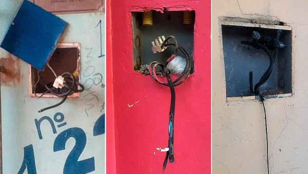 Criminosos fazem o 'limpa' na fiação do complexo comercial do Novo Mercado Velho; veja as imagens