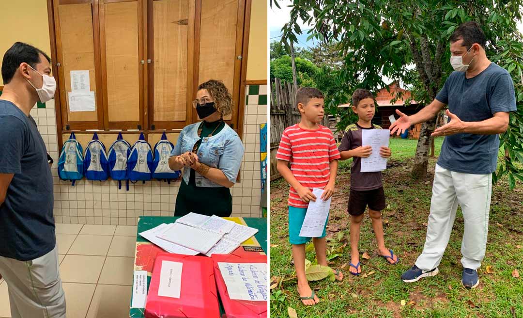 Pandemia: Roberto Duarte acompanha professor de estudantes da zona rural para entregar material escolar