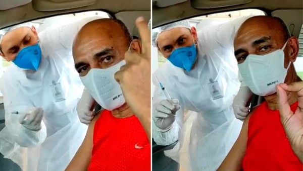 Carioca do PT recebe 1ª dose da vacina e solta um "fora, Bolsonaro" em vídeo