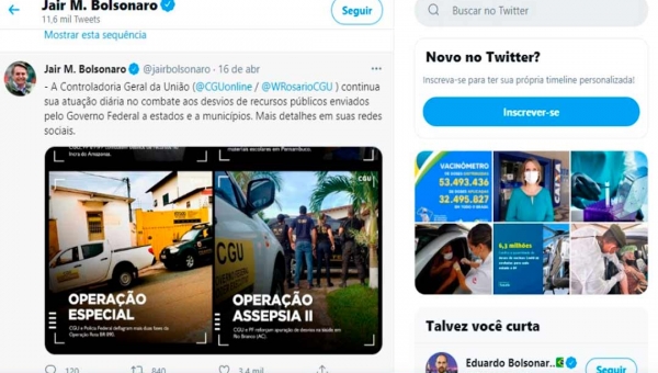 Operação da PF e CGU que investiga compra de álcool e máscaras é destaque nas redes de Bolsonaro