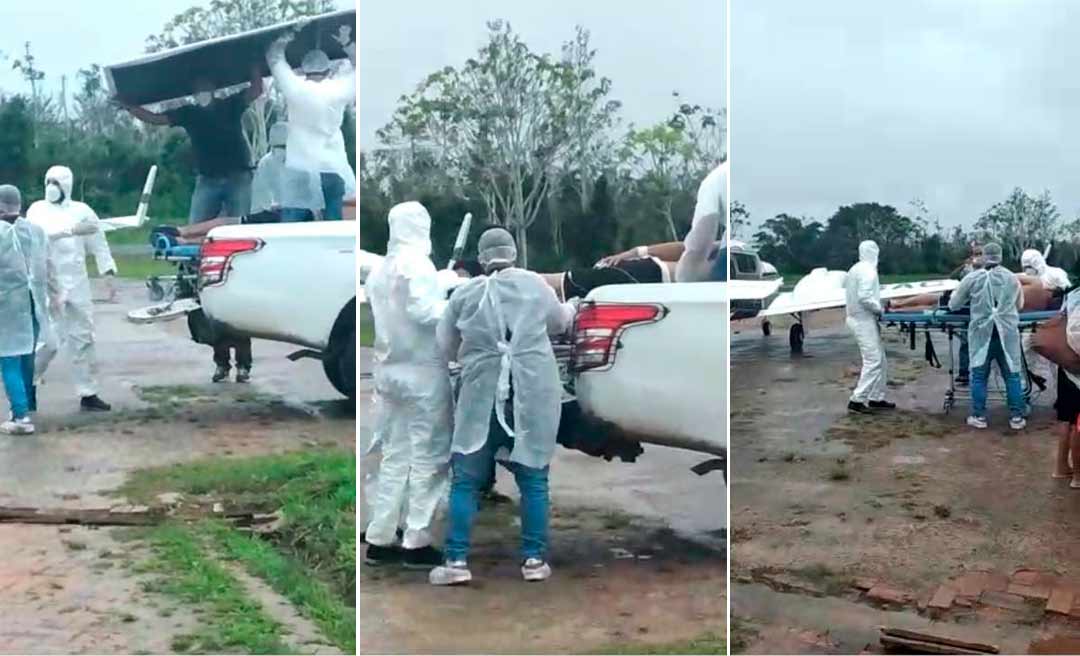 Em Jordão, homem com covid-19 é transportado na carroceria de uma caminhonete, na chuva