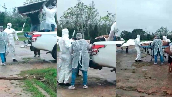 Em Jordão, homem com covid-19 é transportado na carroceria de uma caminhonete, na chuva