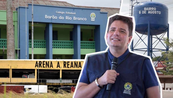 Gladson garante que caixa d'água do Seis de Agosto e Colégio Barão do Rio Branco voltarão a ter pinturas originais e pórticos dos parques e Palácio não serão pintados de azul