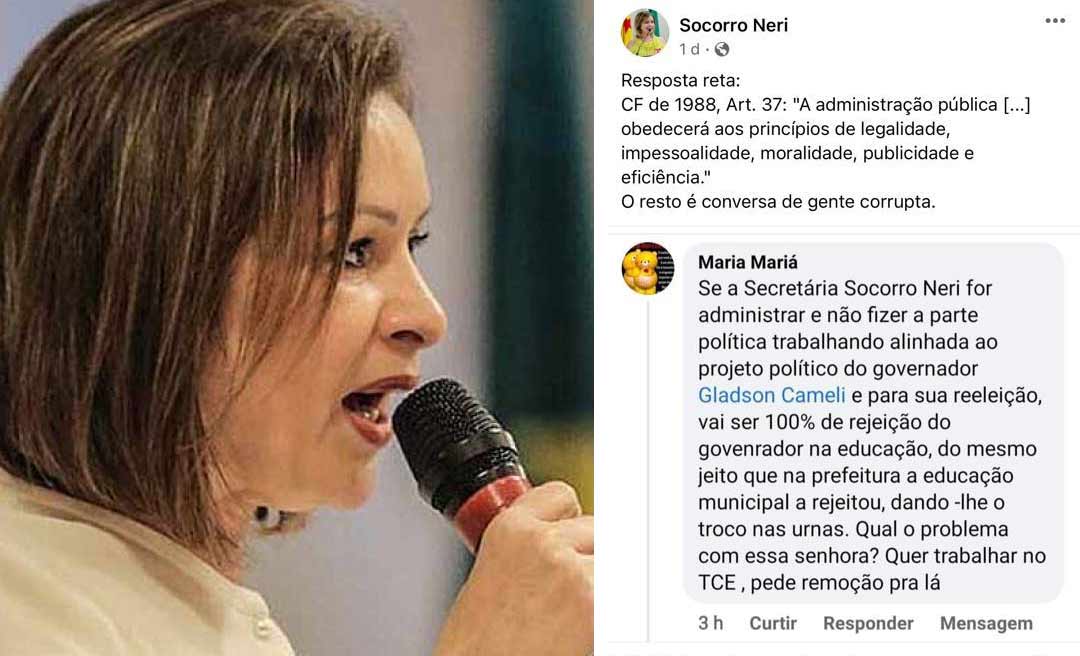 Socorro Neri responde internauta e diz que quem não trabalha de acordo com a Constituição é “gente corrupta”