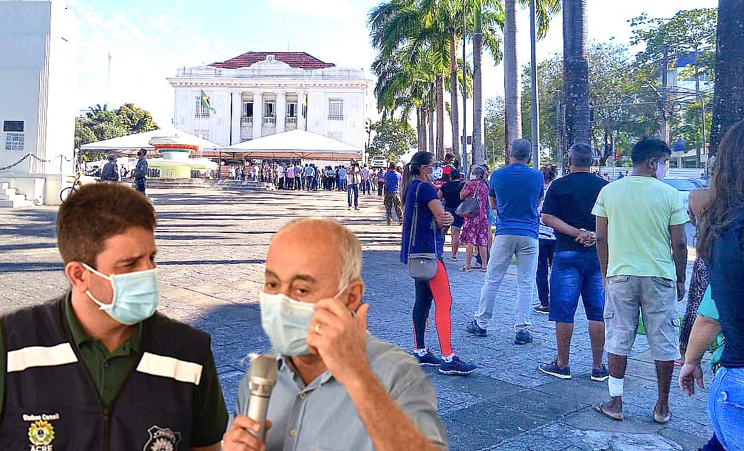 Com fila e presença de Gladson e Bocalom, mutirão de vacinação tem início na frente do Palácio Rio Branco
