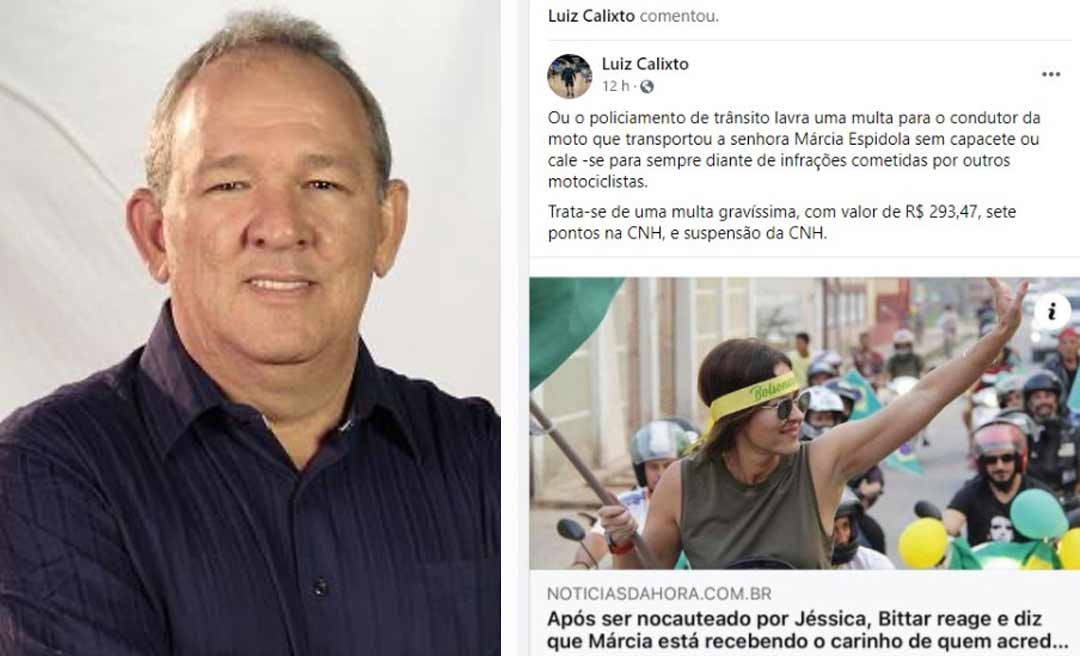 Ex-deputado sugere que condutor que carregou Marcia Bittar, sem capacete, seja multado