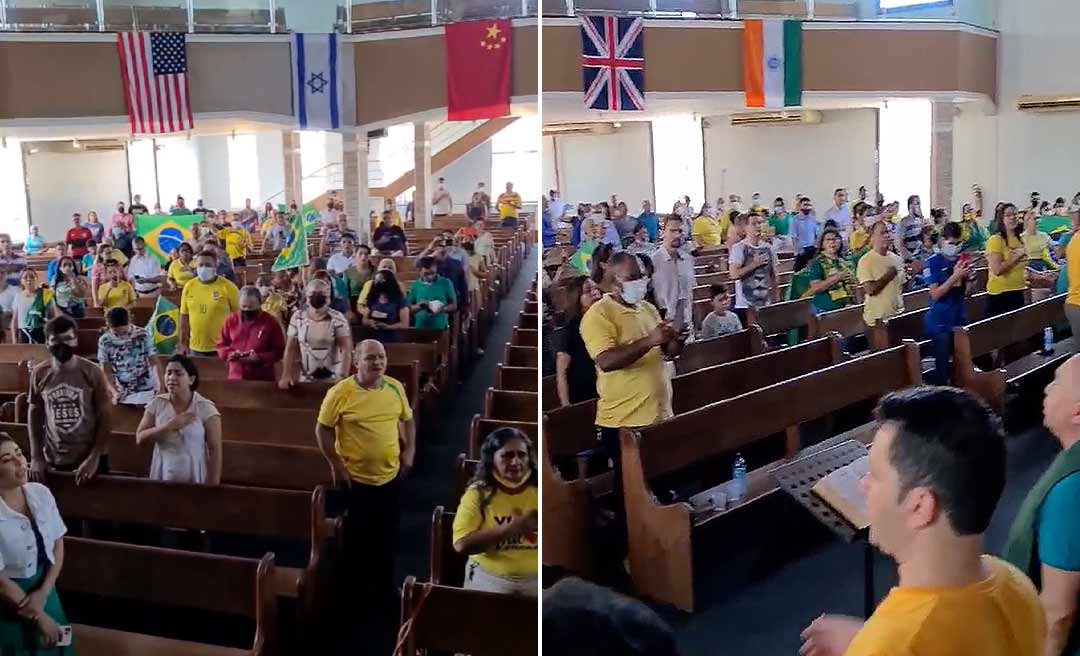 Membros da Assembleia de Deus cantam o Hino Nacional horas antes de manifestação pró-Bolsonaro