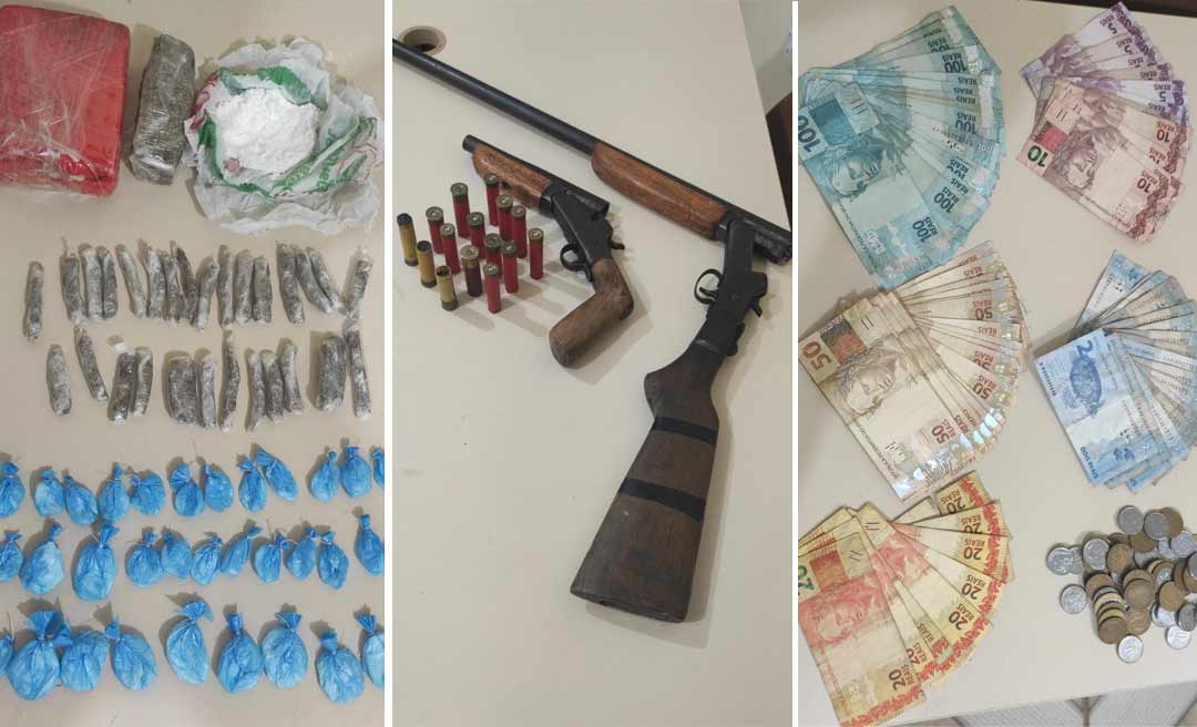 No Bujari, homem é preso em flagrante com duas armas, drogas e dinheiro 