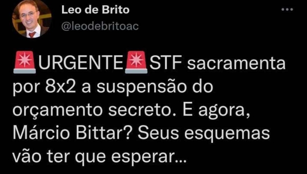 Léo de Brito ironiza Bittar após suspensão do orçamento e apadrinhado do senador reage: “O senhor é uma vergonha”