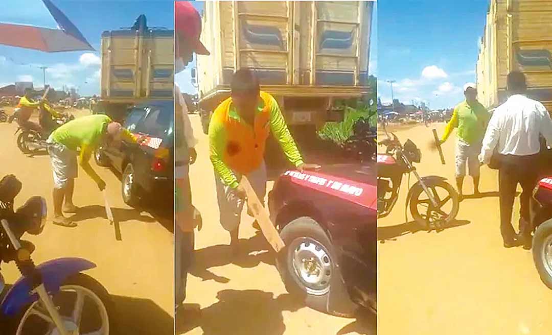 De posse de ripas, com pregos, manifestantes perfuram pneus de veículo em Cobija
