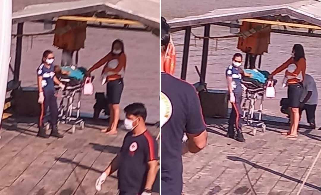 Com balsa ‘quebrada’, pacientes estão tendo que fazer baldeação na travessia do Juruá, em Rodrigues Alves