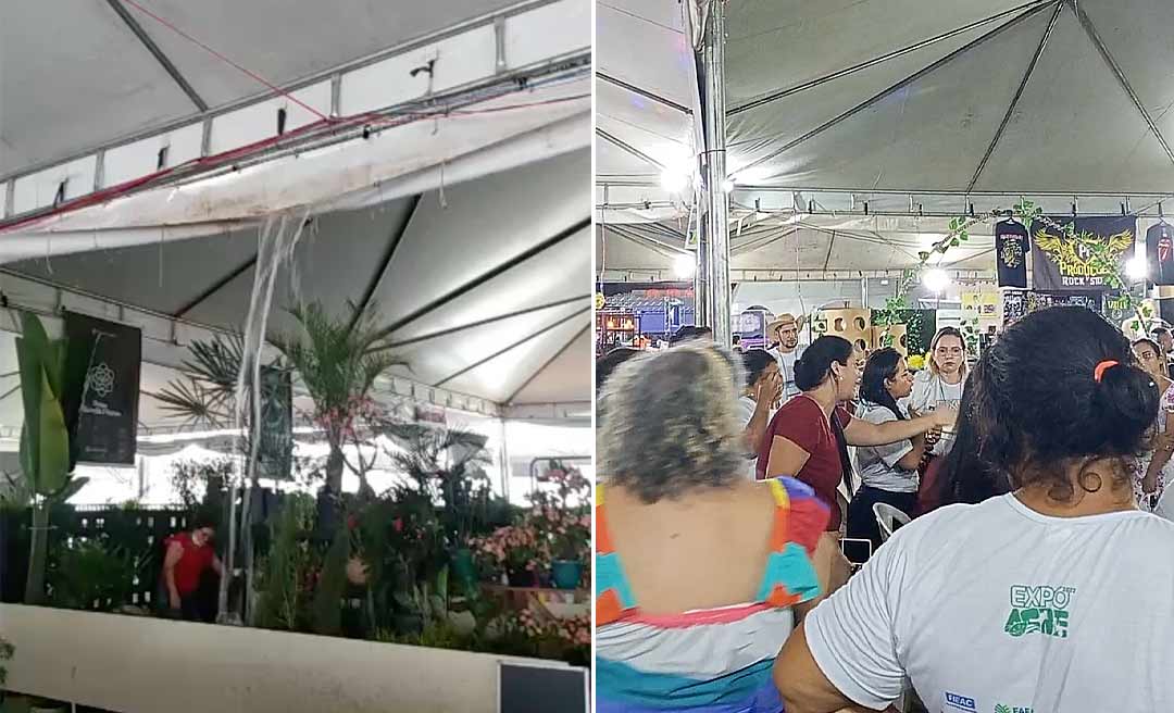 Chuva provoca danos em estandes da Expoacre e comerciantes reclamam de estrutura montada