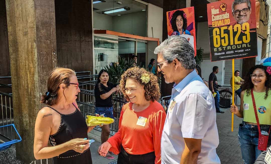 Edvaldo e Perpétua colocam campanha na rua em visita ao comércio da Epaminondas Jácome e da Benjamin Constant