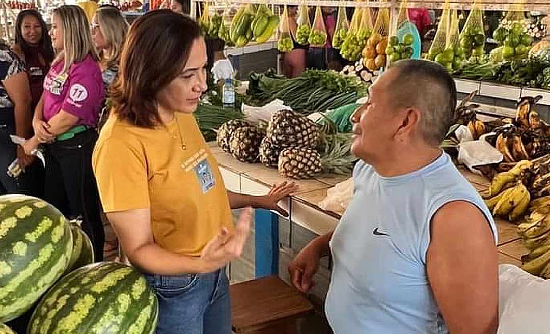 Em Sena, Mailza conversa com comerciantes e lembra que como senadora enviou mais de R$ 300 milhões ao Acre