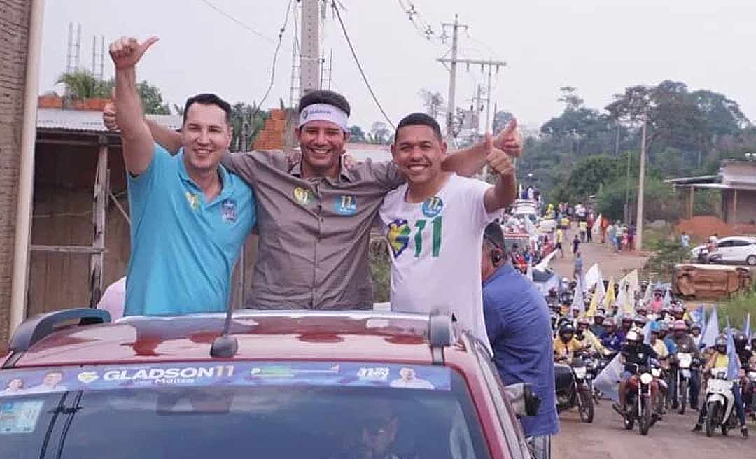 Com o prefeito petista Jerry Correia, Gladson e Ney participam de carreata em Assis Brasil