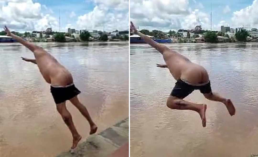 Na Gameleira, homem mostra partes íntimas ao mergulhar no rio Acre