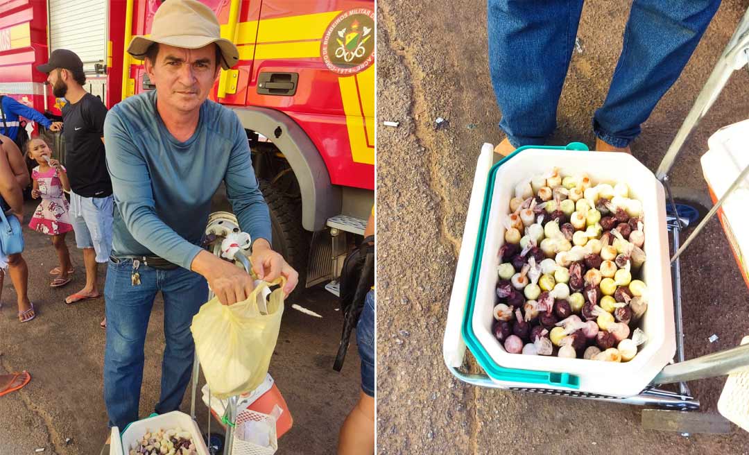 Vendedor de 'dindim' comemora vendas durante evento alusivo aos 150 anos de Santos Dumont