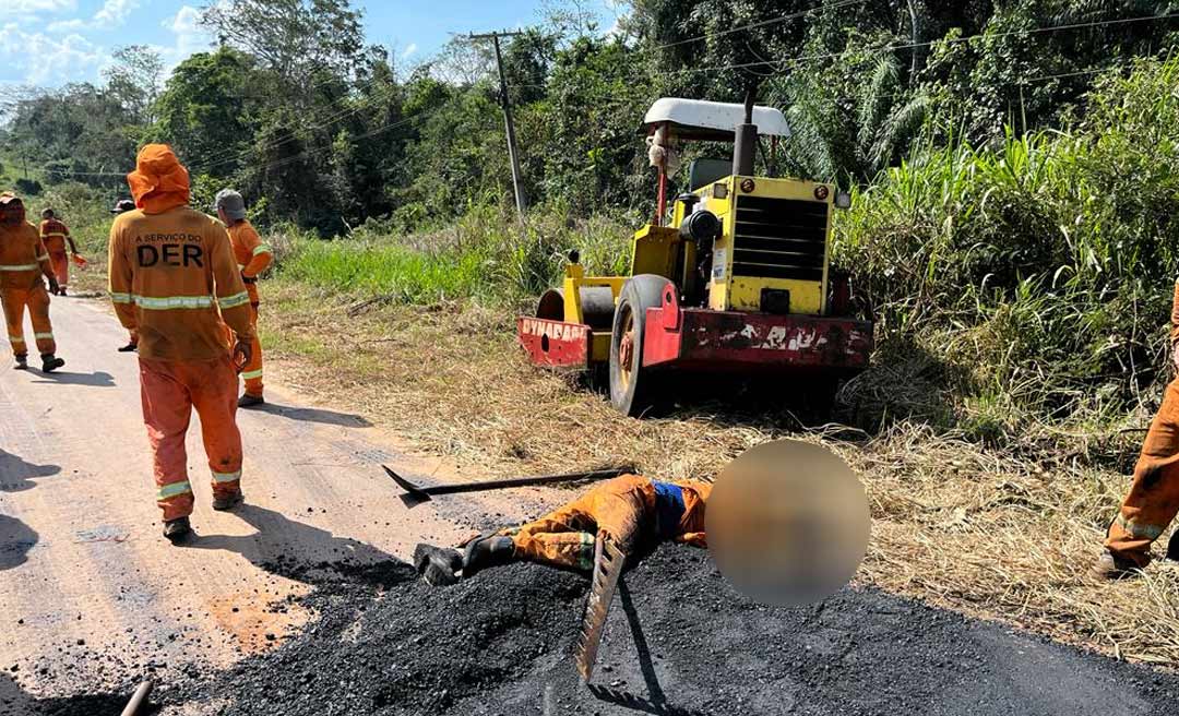 Operário morre em trecho da BR-364, no Acre, após ter cabeça esmagada por rolo compressor