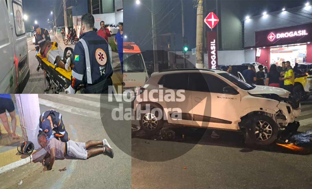 Acidente envolvendo veículo e moto no cruzamento da Ceará com a Marechal Deodoro deixa motociclista ferido