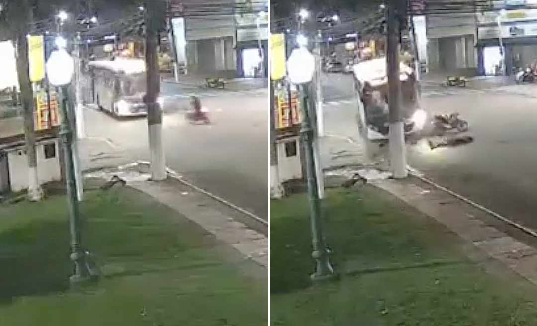 Vídeo mostra exato momento em que motociclista colide contra ônibus da Ricco