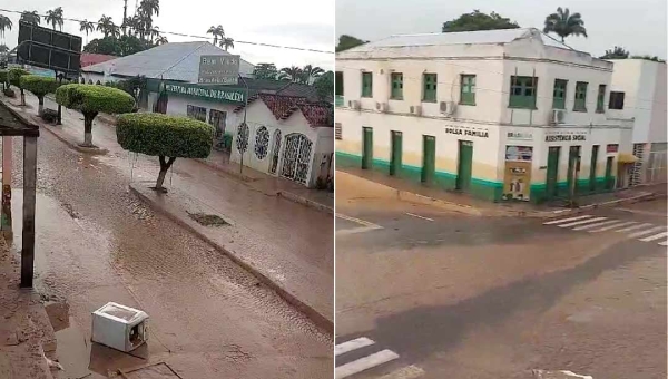 Centro de Brasiléia amanhece cheio de lama após vazante do Rio Acre