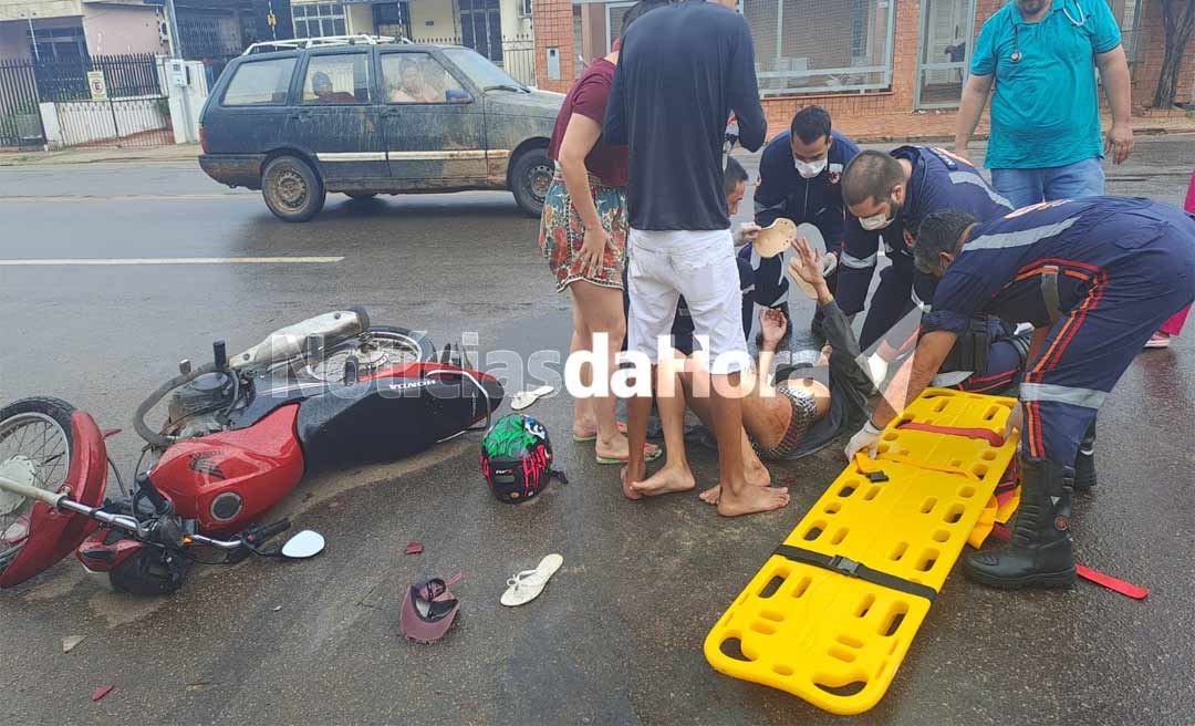 Colisão entre carro e moto deixa mulher ferida na Avenida Ceará, em Rio Branco
