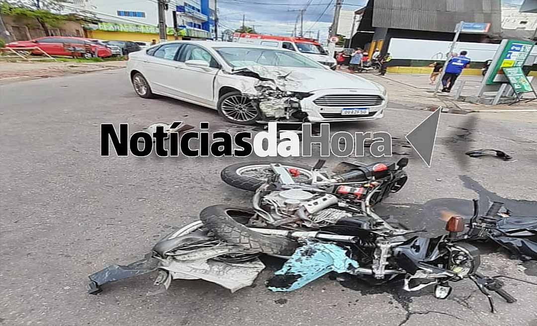 Motociclista colide com carro e fica gravemente ferido em Rio Branco