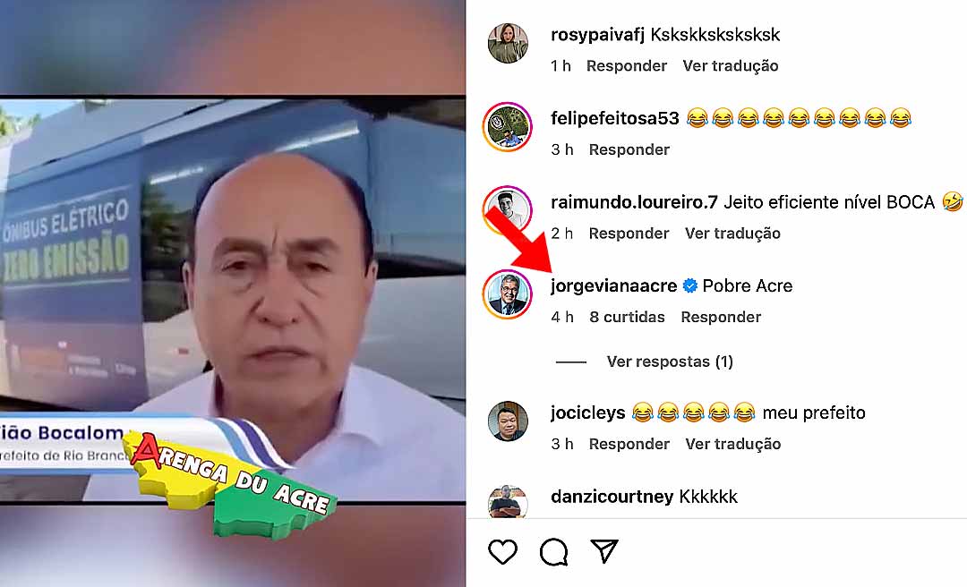 Página de humor ironiza ônibus elétricos de Bocalom, e Jorge Viana comenta: “Pobre Acre”