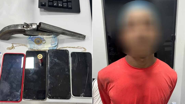 Adolescente é apreendido por PMs após efetuar assalto no Novo Mercado Velho, em Rio Branco
