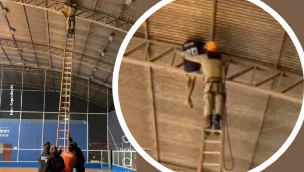 Adolescente fica preso em cobertura de quadra no Acre e é resgatado pelo Corpo de Bombeiros