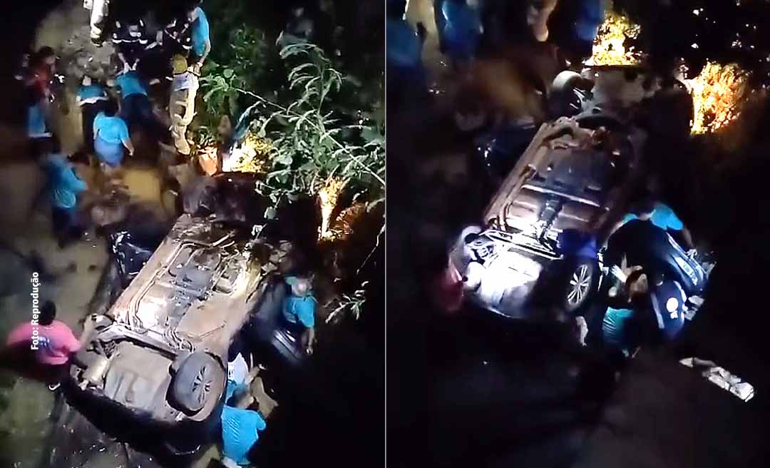 Ônibus com evangélicos avança sobre ponte e lança carro em igarapé em Rio Branco