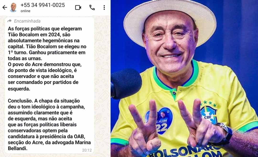 Print: apoiando Marina Belandi, Bocalom diz que “Acre é conservador e não aceita ser comandado pela esquerda”
