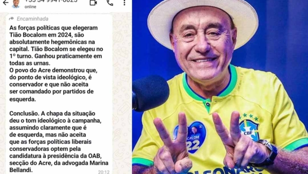 Print: apoiando Marina Belandi, Bocalom diz que “Acre é conservador e não aceita ser comandado pela esquerda”