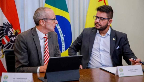 No Palácio, Gladson e embaixador da Áustria discutem parcerias para projetos sustentáveis no Acre