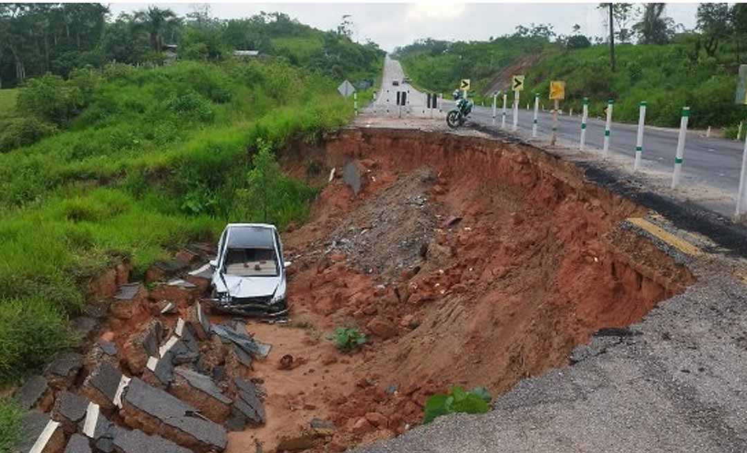 Dnit vai colocar redutores de velocidade em trecho com erosão próximo à Comunidade Taquari, na BR-364