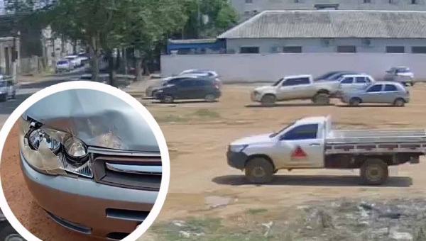 Condutor de caminhonete bate em carro estacionado no Centro de Rio Branco e foge do local; veja o vídeo