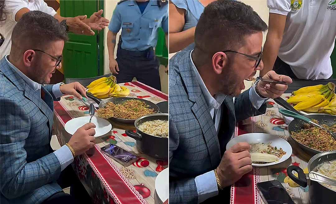 Na Difusora, Gladson almoça farofa de conserva, um de seus pratos preferidos