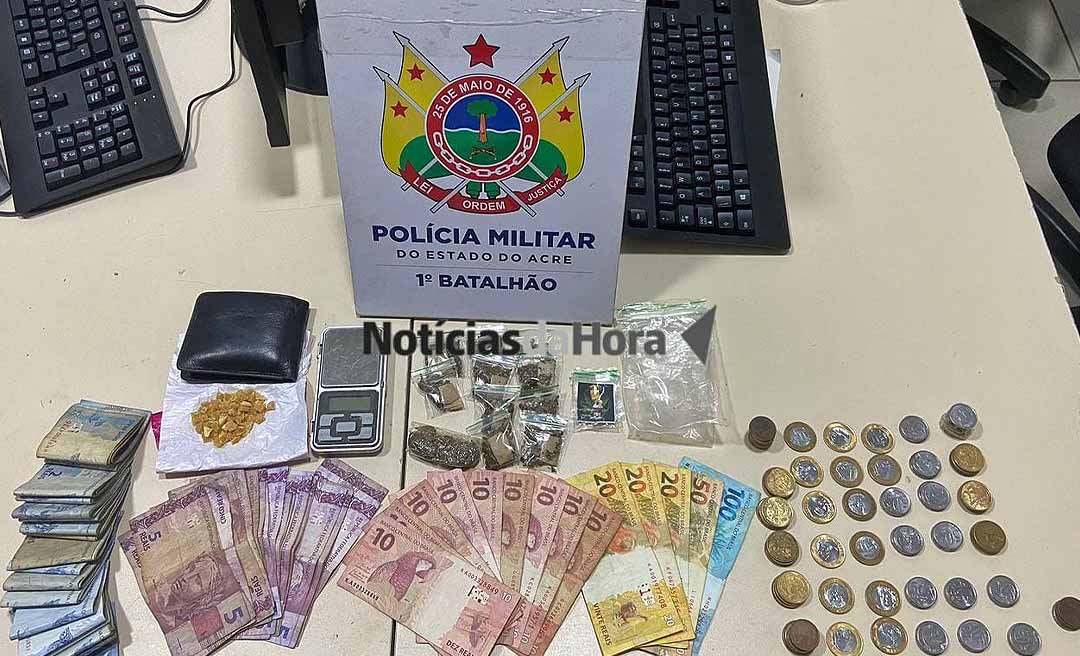 Polícia Militar apreende adolescente com skunk, pedras de crack e dinheiro na área central de Rio Branco