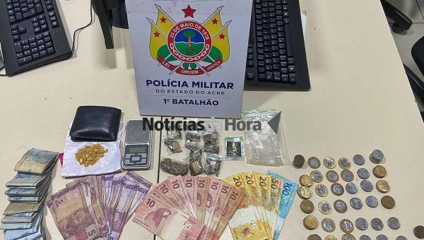 Polícia Militar apreende adolescente com skunk, pedras de crack e dinheiro na área central de Rio Branco