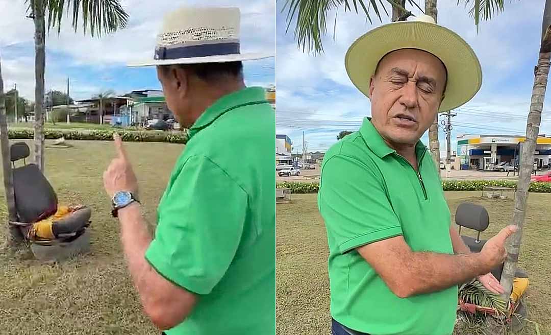 Bocalom vê banco de carro amarrado em rotatória e se irrita: “Se a nossa cidade tiver gente desse tipo aqui, a nossa cidade vai ficar cada dia mais feia”