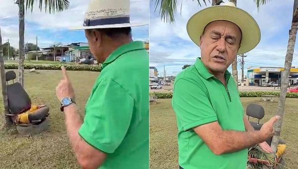 Bocalom vê banco de carro amarrado em rotatória e se irrita: “Se a nossa cidade tiver gente desse tipo aqui, a nossa cidade vai ficar cada dia mais feia”